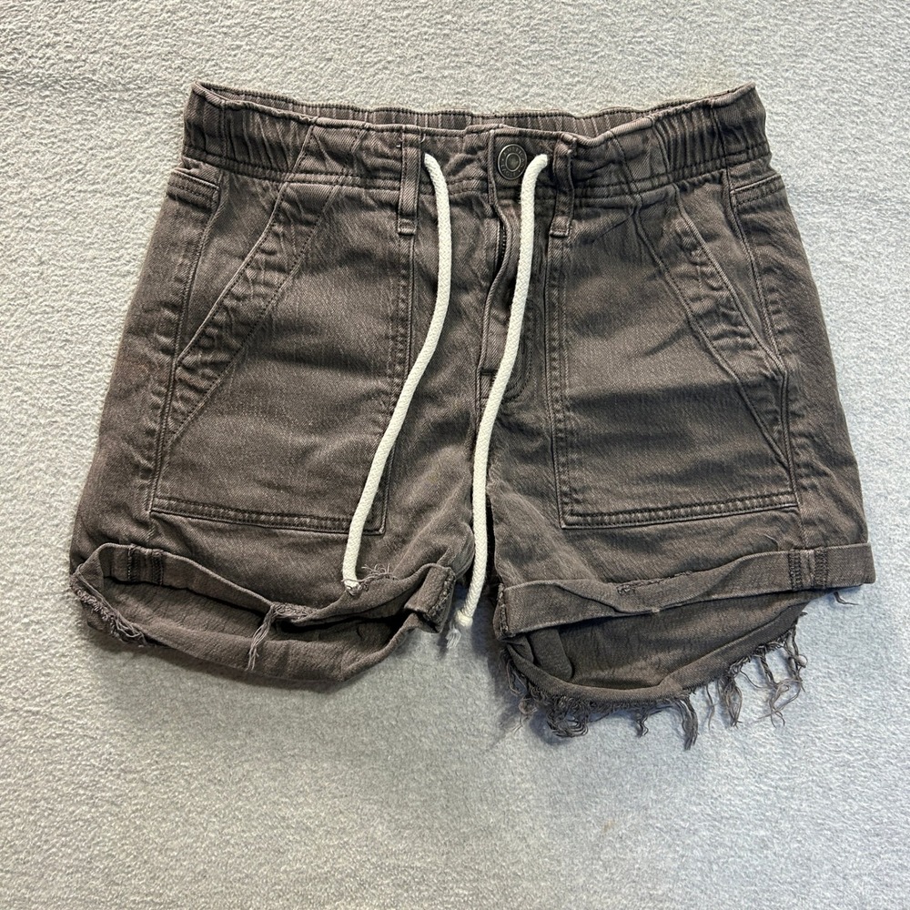 American Eagle Drawstring Shorts Womens 0 Gray Utility Raw Hem Stretch Cotton